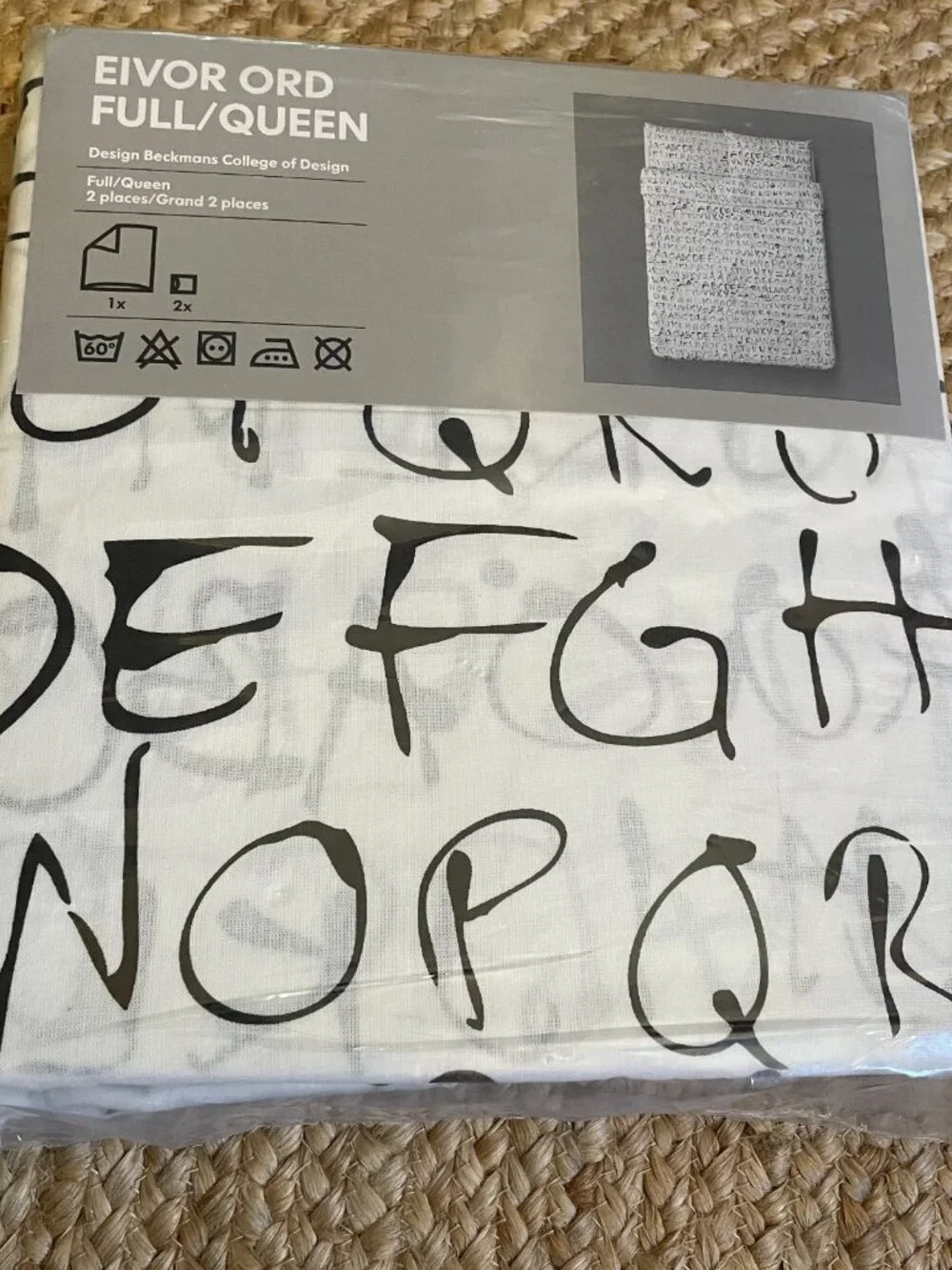 NIP! Rare IKEA EIVOR ORD Queen Duvet Cover & 2 Pillowcases White Black Alphabet